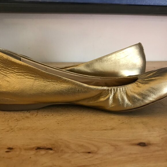 J Crew Gold Ballet Flats Size 6.5 Genuine Leather Made In Italy - Picture 6 of 12